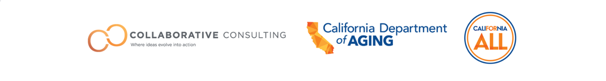 Collaborative Consulting logo, CDA logo, and California for all logo