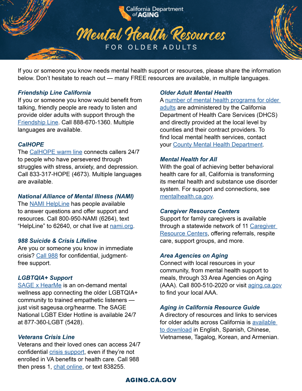 mental health resources for older adult flyer