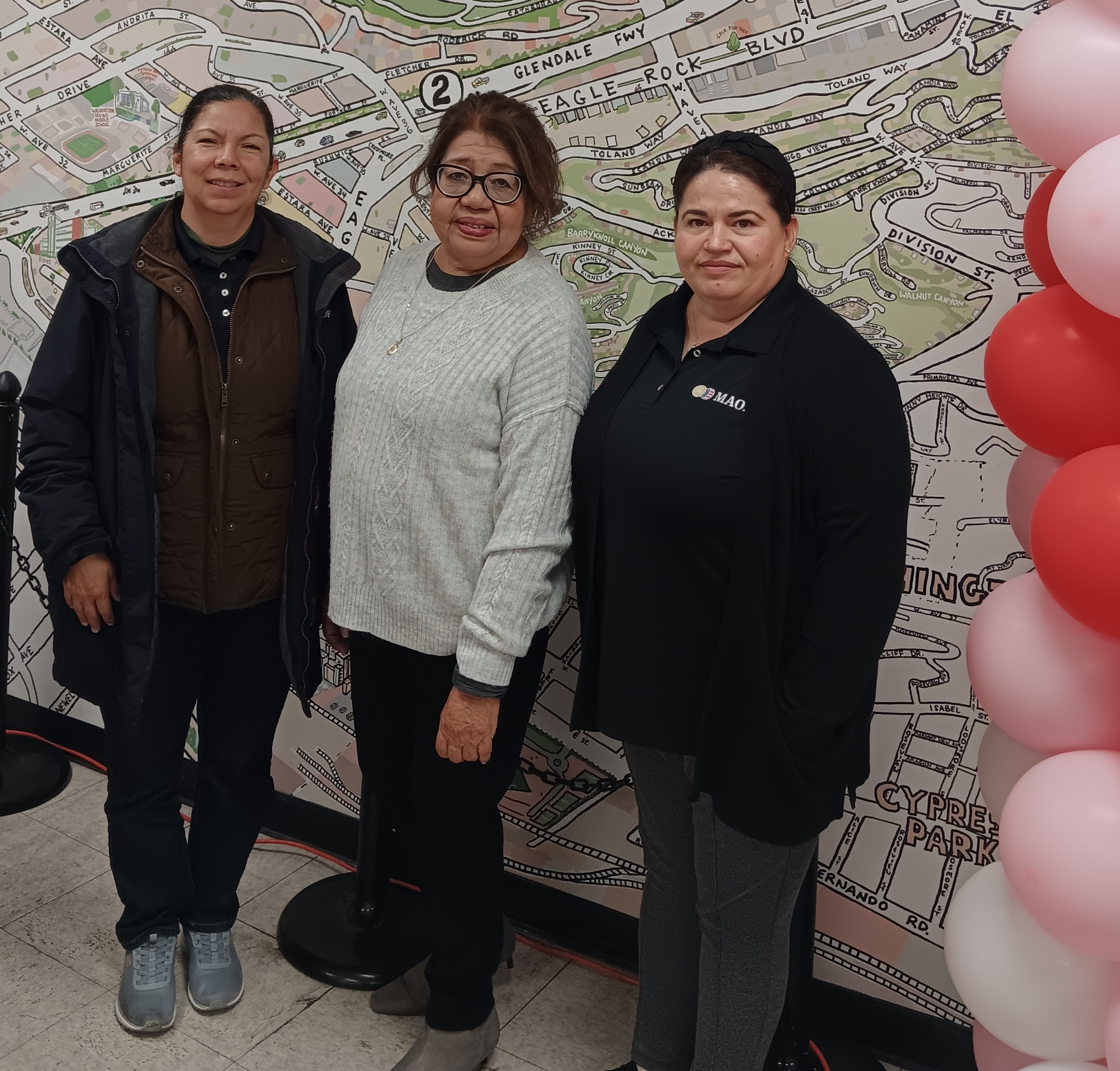 (from left to right) Norma Flores (Prop A Coordinator), Elizabeth Jimenez (Senior Programs Director), Mayra Gutierrez (Case Manager Supervisor)